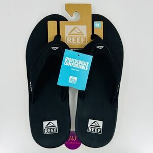 Reef Men's Fanning Thong Flip Flop Bottle Opener Sandals Black/Silver Size 13